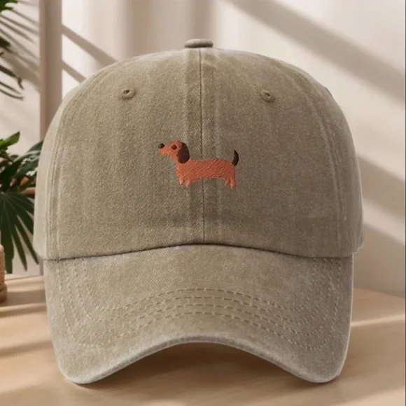 Weenie Dog Hat- Dachshund Embroidered Baseball Cap - Olive 🐶 - Picture 1 of 1